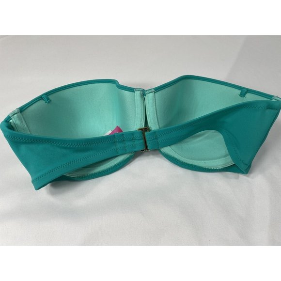 VICTORIA'S SECRET sz 34D Teal Strapless padded Underwire bikini top EUC - Picture 2 of 3